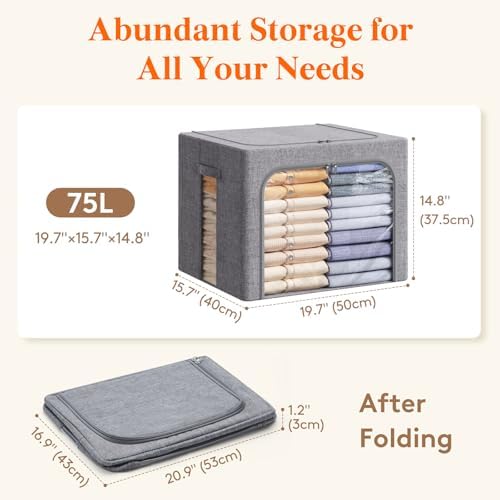 Lifewit 3 Pack Clothes Storage Bins with Metal Frame, Stackable Storage Box - Image 4