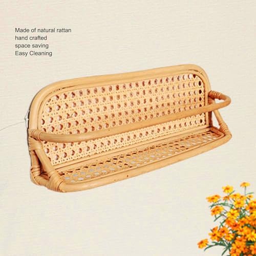 Mumusuki Floating Shelf, Wall Mounted Shelf Storage Organizer Rattan Decorative Shelves Hanging Basket for Shower Kitchen Bathroom Pantry Entryway Storage - Image 5