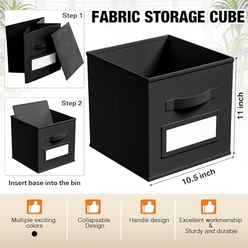 Teenyyou 10 Pack Fabric Storage Cubes 11 Inch Collapsible Cube Bins with Label Window & Handle Foldable Organizers Baskets for Shelf Closet Nursery Kids Room Clothes Book Toy(Black) - Image 3