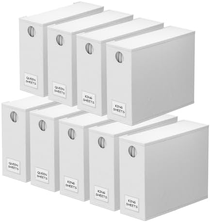 SpaceAid 9 Pack Bed Sheet Organizers and Storage, Foldable Sheet Organizer with Window for Linen Closet, Set Folder Keeper for Queen & King Size Bedding Storage (White) by SpaceAid