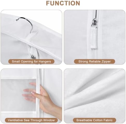 60" Cotton Garment Bag for Hanging Clothes, Dress Bags for Gowns - Image 4