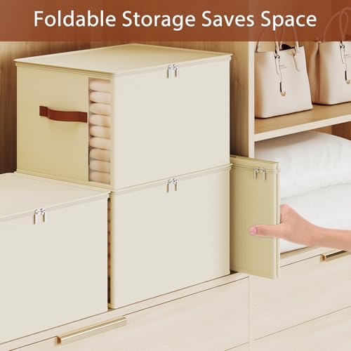 Clothes Storage Bins with Sturdy Frames, Foldable Fabric Clothing Organizer Box for Moving, Sweater Storage Cube with Lids and Zipper, Linen Closet Storage Bags for Blankets, Clothes, Sheet - Image 5
