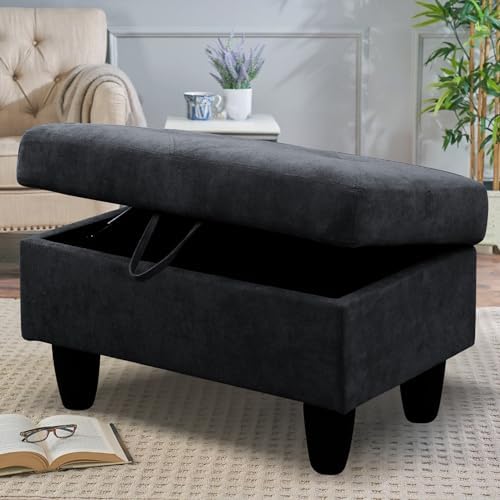 28.5'' Ottoman with Storage, Linen Ottoman Foot Rest for Living Room Upholstered Footstool, Perfect Storage Ottoman Bench Bag Floor Chair for Bedroom or Entryway, Black Grey by SumKeaVideoSewerCameraSystem