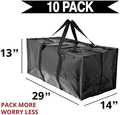 BAG-THAT! 10 Moving Bags Heavy Duty Extra Large Stronger Handles Wrap Storage Totes Zippered Reusable Packing Bags Moving Supplies Storage Boxes Storage totes Moving Boxes Packing Supplies Packing Box - Image 2
