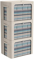 CYhom 3Pack Foldable Storage Bins - Frame Storage Box Linen Fabric Stackable Clothes Container Organizer with Clear Window & Carry Handles Large Capacity (Large-66L, Beige) by CYhom