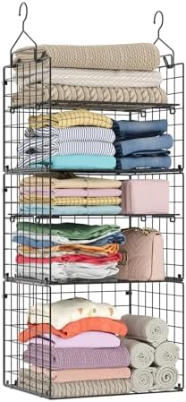 X-cosrack Closet Hanging Organizer Shelves - 5 Tier Wardrobe Organizers and Storage Bin, Hanging Organizer Shelves, Clothes Shelf with Adjustable Dividers for Bedroom Closet Sweater Shoes Handbag by X-cosrack