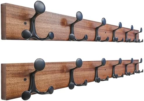 SKOLOO 36-Inch Wood Coat Rack Wall Mount with 6 Triple Hooks - Ideal for Family Entrances, Classrooms, and Pet Supplies Storage - Perfect Coat Hooks for Wall,Mahogany (Sapele), Pack of 2 by SKOLOO