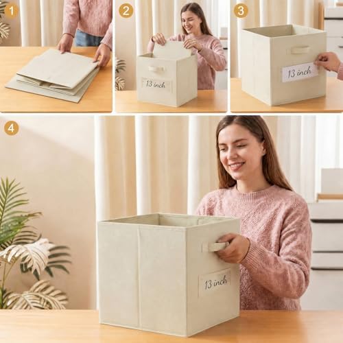 Storage Bins,13" Cube Storage Bin with Labels,10pcs,Beige - Image 5