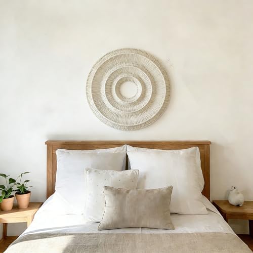Bergamot 3D Textured Neutral Abstract Wall Art, 25 Inch Boho Beige Wall Basket, Cotton Rope Round Woven Wall Decor, Modern Minimalist Wall Art for Living Room, Bedroom - Image 3