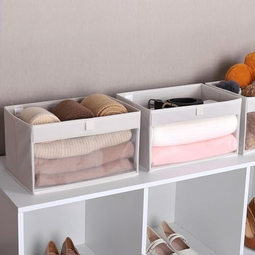 WUIKE 6-Pack Closet Storage Bins with Window, Beige, Large - Image 7