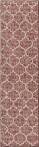 Unique Loom Outdoor Trellis Collection Area Rug (2' 7" x 10' Runner Rust Red/Ivory) - Image 3