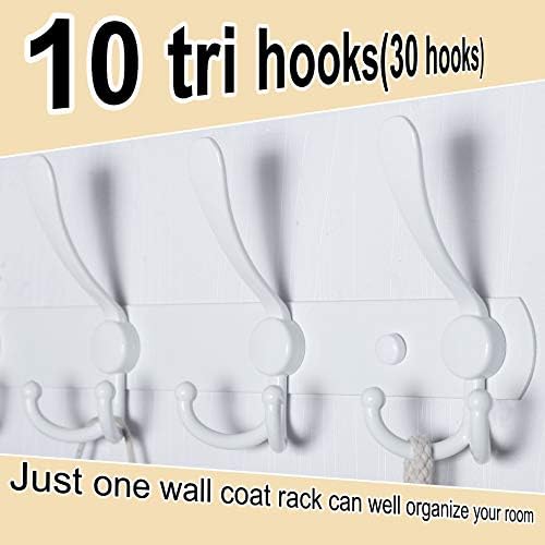 WEBI Coat Rack Wall Mount,37 5/8" Long,10 Hooks,Coat Hooks Wall Mounted,16" Hole to Hole,Coat Hanger Wall,Tri Hooks for Hanging Coats,Clothes,Jacket,Hats,White - Image 4