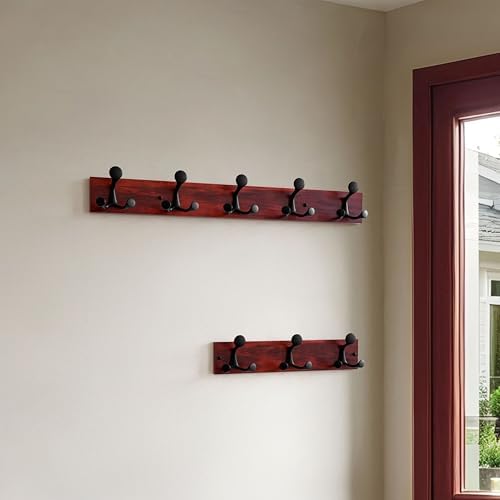 SKOLOO 30-Inch Cherry Wood Coat Rack Wall Mount with 5 Triple Hooks - Ideal for Family Entrances, Classrooms, and Pet Supplies Storage - Perfect Coat Hooks for Wall - Image 3