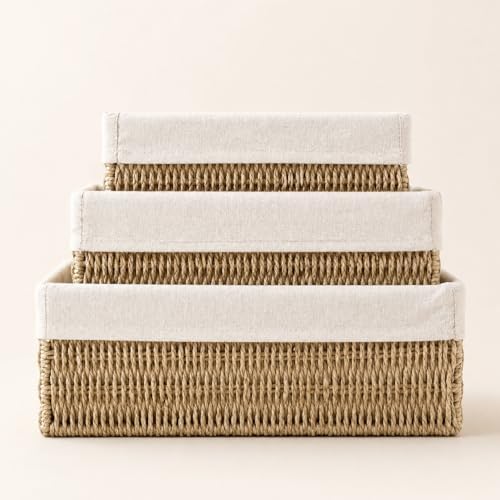 Large Woven Storage Baskets Set of 3, Shelf & Closet Bins by Rattanzenith