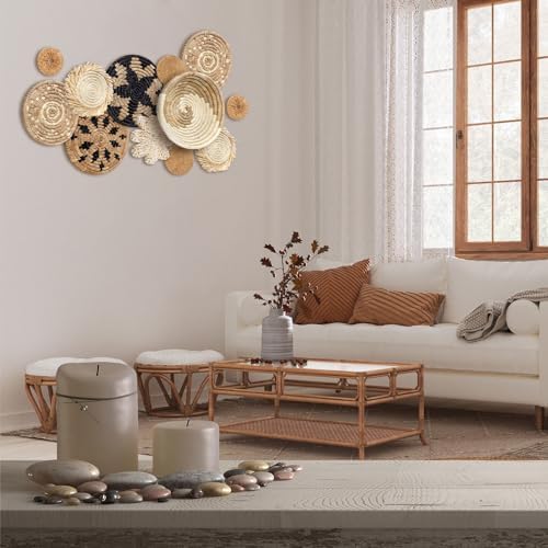 11 Pcs Boho Hanging Wall Basket Decor Handmade Woven Basket Wall Decorative Boho Wicker Baskets Placemats Round Farmhouse Bulrush Art for Rustic Home Decorations Christmas Gift(Rustic) - Image 6