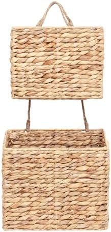 YAHUAN Woven Water Hyacinth Hanging Basket 2-Tiered Rectangular Storage Baskets Over the Door Organizer Hanging Organizer Hanging Wall Basket for Home,Kitchen,Garden, Office (Rectangular) by YAHUAN