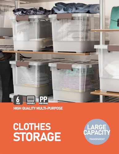 WYT 32 Qt Plastic Clear Storage Bin with Durable Lids and Latching Buckle, 6-Pack Tote Organizing Box Stackable and Nestable - Image 7