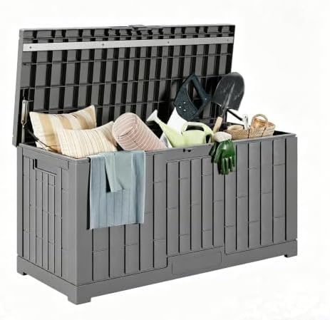 LAUSAINT HOME 80 Gallon Resin Deck Box, Package Delivery Box with Lockable Lid, Waterproof Outdoor Storage Box For Garden Tools, Patio Cushions(80 Gallon,Grey) by LAUSAINTHOME