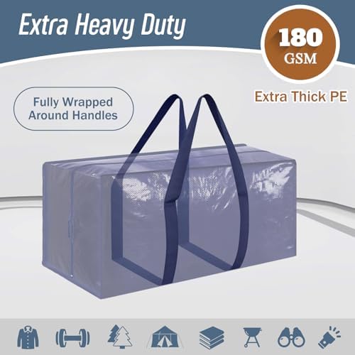 12 Pack Extra Heavy Duty Large Moving Bags with Strong Zipper, Dark Blue - Image 2