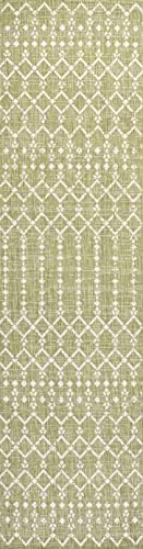 Eyely Moroccan Woven Runner Rug 2X10 Lt Green/Cream, Indoor Outdoor Rug - Image 3