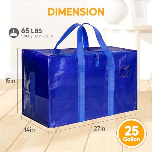 HealSmart 12 Pack Large Moving Bags with Zippers & Handles, Moving Supplies with lids, Heavy Duty Totes for Space Saving, Fold Flat, Moving and Storing, Blue - Image 5