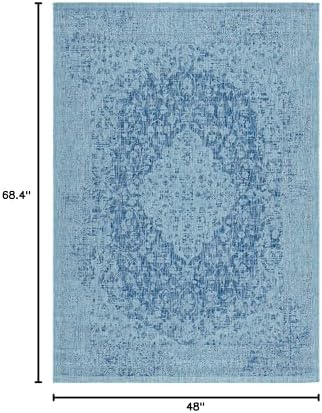 SAFAVIEH Washable Rug Outdoor Courtyard Collection - 4' x 5'7", Navy & Aqua Blue, Non-Shedding & Easy Cleaning, Ideal for Patio, Backyard, Mudroom (CY8720-39421) - Image 2
