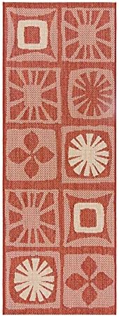 Gertmenian Indoor/Outdoor Kona Coast by Reyn Spooner Runner Rug - 2x6 Runner, Stain & UV Resistant, Ideal for Deck, Patio, Poolside Rooms - Hawaii Abstract Tile, Red, 46667 by Gertmenian