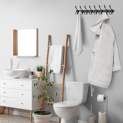 Coat Rack Wall Mount with 8 Tri Hooks – 24 Inch Stainless Steel Coat Hook Rack, Heavy Duty Wall Mounted Organizer for Coats, Hats, Towels, Robes, Bags, Scarves, Entryway, Bathroom & Closet - Black - Image 6