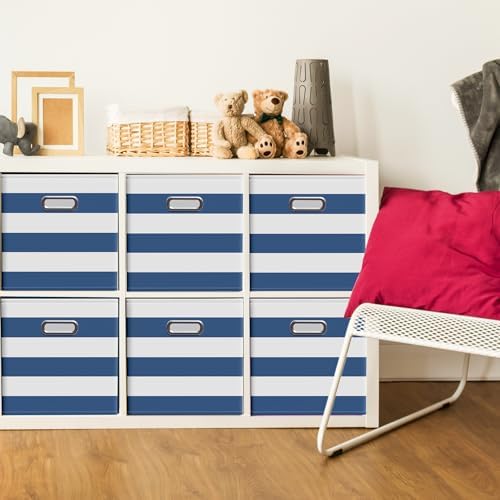 CroBlissful 11 Inch 6 Pcs Fabric Storage Cubes with Handle, Blue and White - Image 2