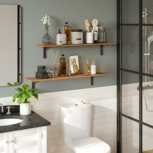 DINZI LVJ Long Wall Shelves, 39.4Inch Wooden Wall Mounted Shelves, Set of 4 - Image 4