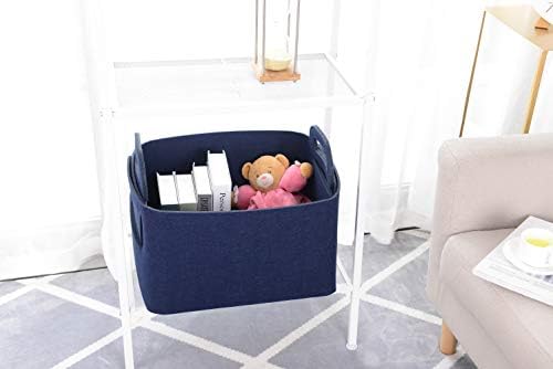 Storage Basket Felt Storage Bin Collapsible& Convenient Box Organizer with Carry Handles for Office Bedroom Closet Babies Nursery Toys Laundry (Navy Blue, 17.9inch（L）×12.2inch（W）×11.6inch（H）) - Image 3