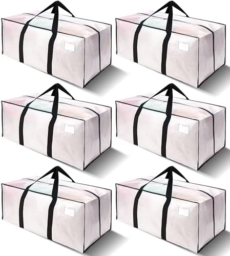 6 Pack Heavy Duty Extra Large Moving Bags W/Backpack Straps - Strong Handles & Zippers, Storage Totes For Space Saving, Fold Flat, Alternative to Box and Bin (40 gal, Semi-Transparent) by VELVETSURE