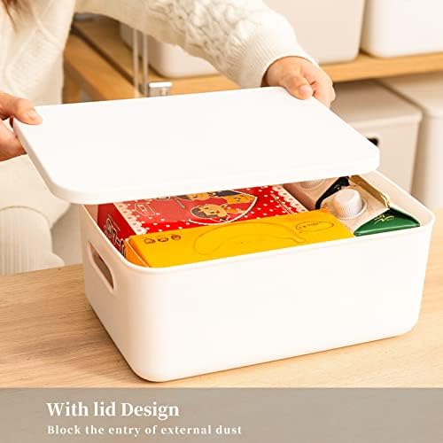 Yishyfier Plastic Storage Baskets Bins Boxes With Lids,Organizing Container White Storage Organizer Bins For Shelves Drawers Desktop Playroom Classroom Office,6-Pack(4M+2S) - Image 3