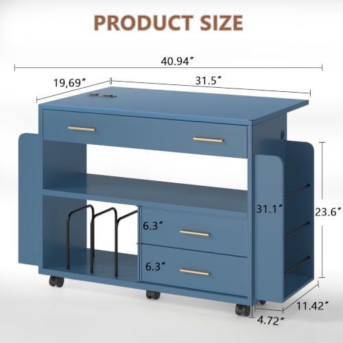 Gift Wrap Storage Cart with Foldable Drop Leaf, Crafting Table with Storage - Image 2