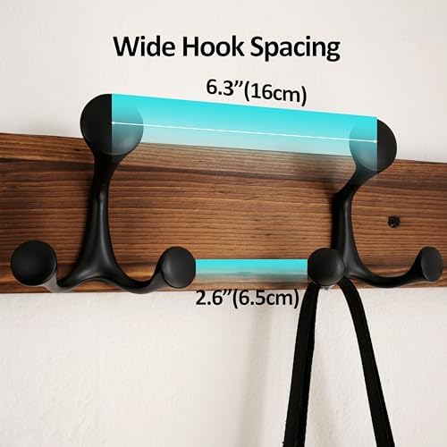 WEBI Coat Rack Wall Mount,17" Solid Wood Coat Hooks Wall Mounted Coat Hanger,16" Hole to Hole,Heavy Duty Hook Rack,3 Triple Hooks for Hanging Coats,Jacket,Hat,Backpack,Farmhouse,Brown,2 Packs - Image 4