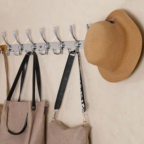 WEBI Coat Rack Wall Mount Long,8 Tri Hooks for Hanging Coats,30 inch Hook Rack Rail,Coat Hanger Wall Mounted for Clothes,Jacket,Hats,Chrome - Image 2