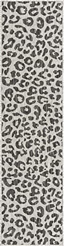 Unique Loom Outdoor Safari Collection Area Rug - Leopard (2' x 8' Runner, Light Gray/ Gray) - Image 3