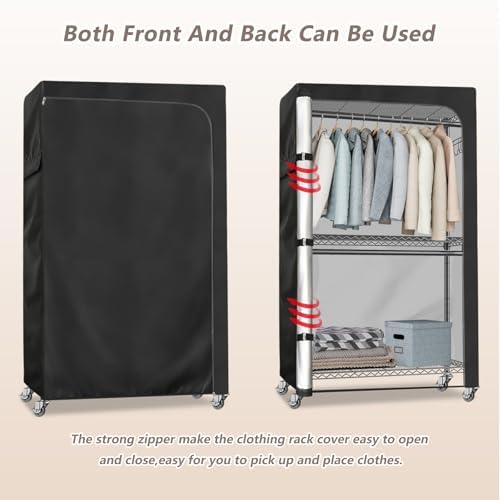 Rileytee Garment Rack Cover,600D Heavy Duty Waterproof Clothing Rack Cover,Clothes Rack Cover with Zipper for Metal Garment Rack(Black,46"W x 18"D x 80"H,Cover Only） - Image 7