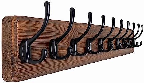 SKOLOO Rustic Wall Mounted Coat Rack, 10 Hooks, 38", Solid Wood, Brown by SKOLOO