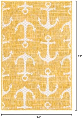 Unique Loom Outdoor Coastal Collection Area Rug - Ahoy (2' 2" x 3' 1" Rectangle, Yellow) - Image 2