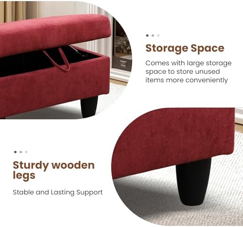 28.5'' Ottoman with Storage, Flannel Ottoman Foot Rest for Living Room Upholstered Footstool, Perfect Storage Ottoman Bench Bag Floor Chair for Bedroom or Entryway, Red - Image 5