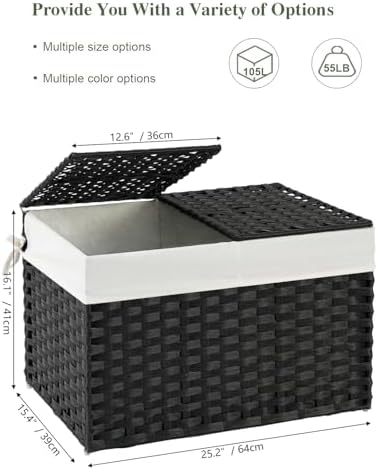 SETVSON Storage Basket with Lid PE Rattan Storage Basket 105L, Black - Image 2