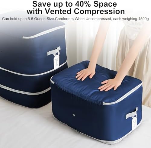 Comforter Storage Bag -Large Capacity Blanket Storage Bags 3-Layer Ultra Space Saving Self Compression Organizer, Washable Compression Bags for Storage Comforter Blanket, 4-Pack, Navy Blue - Image 3