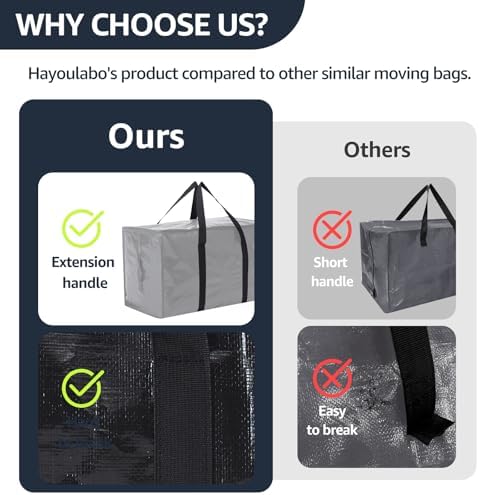 Moving Bags Heavy Duty Extra Large, Moving Boxes, Moving Supplies Essentials, Blue Storage Bins with Lids, Plastic Packing Totes, Storage Bags for Clothes with Handles & Zippers(Black, 12 Pack) - Image 4