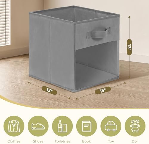 Storage Bins with Clear Window, 13x13 Storage Cubes, Collapsible Cube Storage Box, Fabric Closet Organizers with Handles for Home, Office, Shelf, Closets, Living Room, Grey, 12 Pack - Image 3