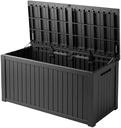 200 Gallon Waterproof Large Resin Deck Box Indoor Outdoor Lockable Storage Container for Patio Furniture Cushions Garden Tools, Black by GraceYourYard