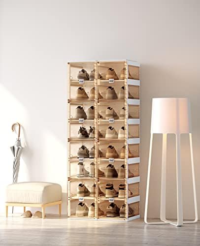 ANTBOX Foldable Shoe Rack,Shoe Organizers for Closet Plastic Shoe Storage Box for Entryway,Living Room,Large Sturdy Stackable Sneaker Cabinet Bins with Magnetic Clear Door 8 Tiers 16 Pairs - Image 5