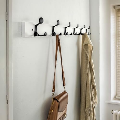 SKOLOO 36-Inch White Wood Coat Rack Wall Mount with 6 Triple Hooks - Ideal for Family Entrances, Classrooms, and Pet Supplies Storage - Perfect Coat Hooks for Wall, Pack of 2 - Image 2