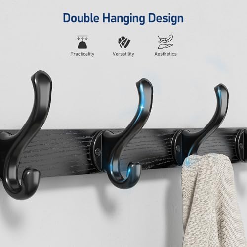 Tatub 20" Rustic Coat Rack Wall Mount with Shelf, Wall Hooks with Shelf, Heavy Duty Entryway Organizer Hangers for Hanging, Hat, Bag, Jacket for Bathroom, Living Room, Bedroom, Black - Image 3