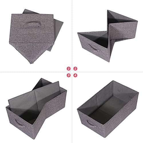 TENABORT Set of 5 Closet Organizer Bins with Handle, Fabric Foldable Storage Baskets Cloth Box Containers for Shelves Home Office Clothes Clothing, Gray, Jumbo - Image 4